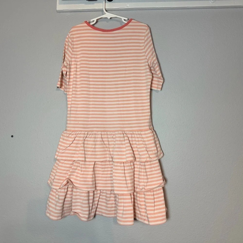 Hanna Andersson Girls Tiered Dress Size 140 or 10 Pink White Striped Ruffles